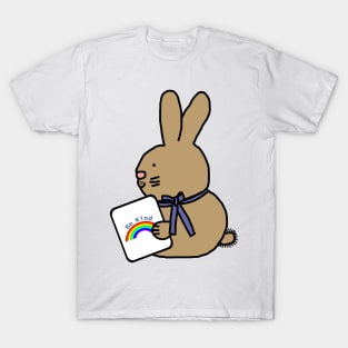 Cute Bunny Rabbit Says Be Kind With a Rainbow T-Shirt